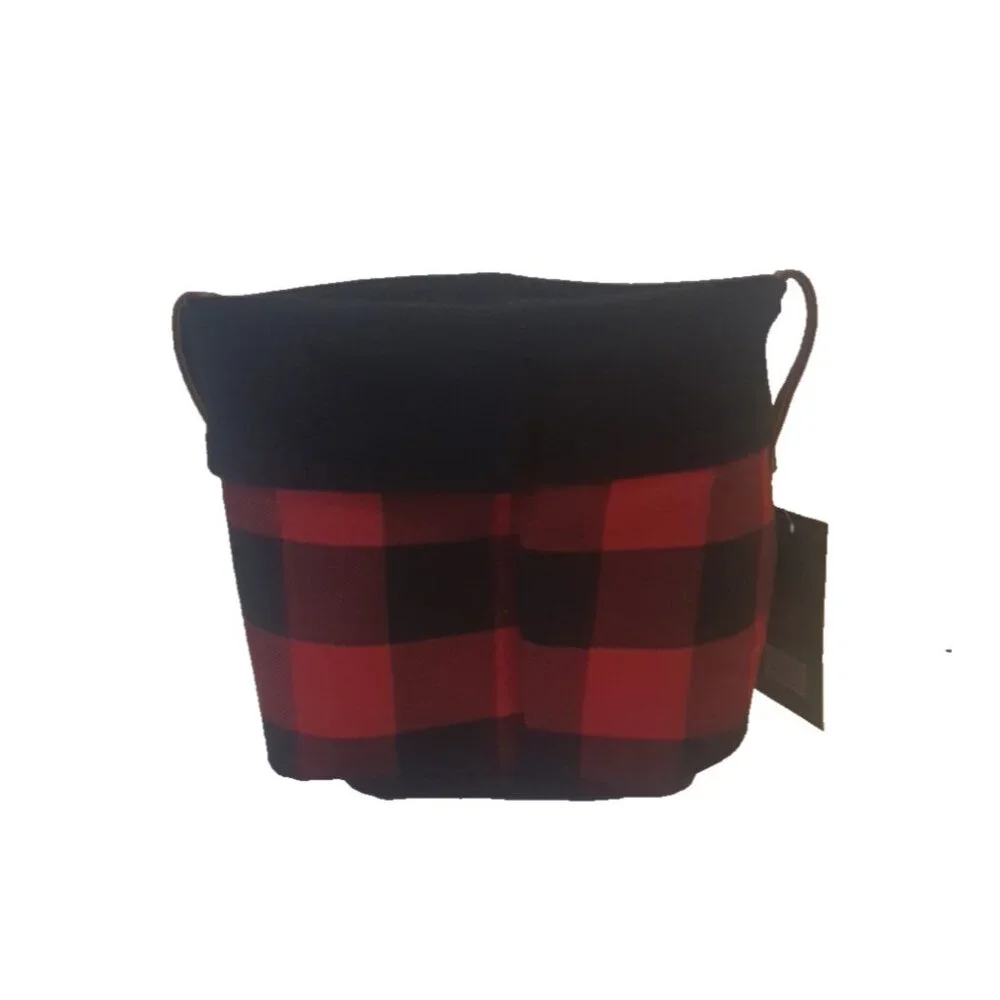 Threshold Buffalo Plaid Fabric Storage Basket Red Black 6x8 Round Bin‎ Deco